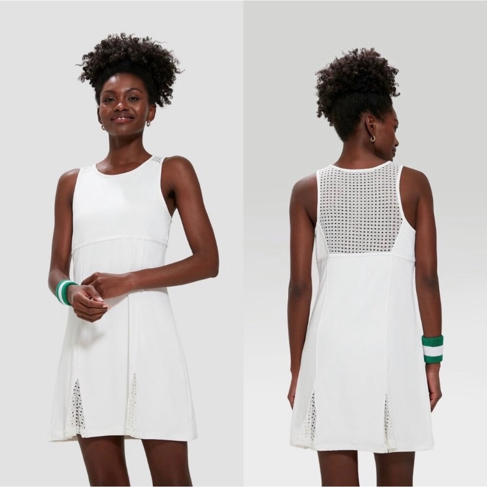 Tuckernuck Victoria White Cane Tennis Dress LG Sleeveless Activewear Pickleball